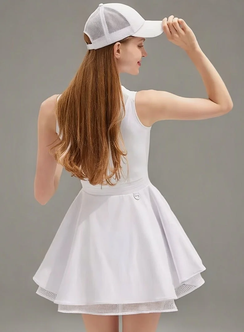 Svl White Wiktoria Padel & Tennis Dress with Built-in Shorts (No Built-in Bra) for Women | Best Price UAE
